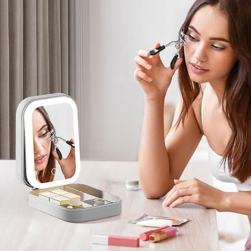 Compact Makeup Vanity with LED Mirror