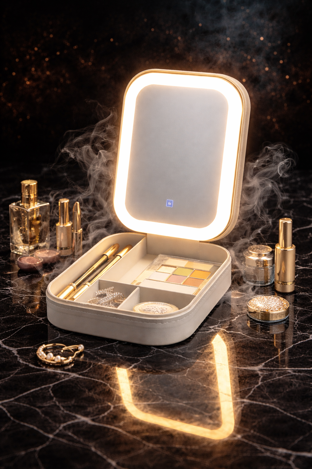 Compact Makeup Vanity with LED Mirror